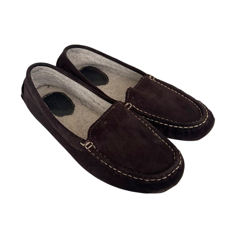 LL Bean Brown Suede Sherpa Lined Slippers Moccasins Sz 9